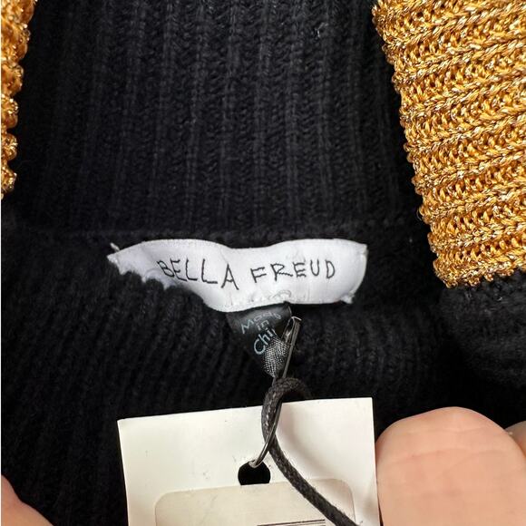 NWT Bella Freud Billie Jean Metallic Gold Stripe Turtleneck Sweater Black M - Picture 10 of 16